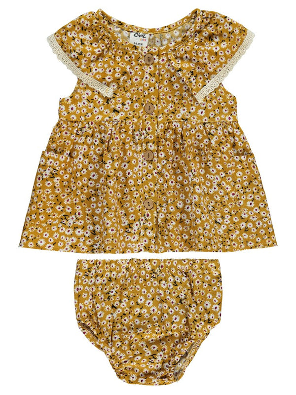 Civil Baby Çiçek Empirmeli 6-18 Ay Elbise - Hardal