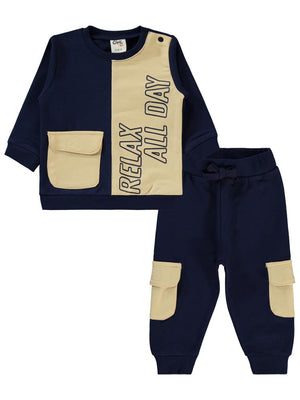 Civil Baby Yazı Baskılı 6-18 Ay Takım - Lacivert