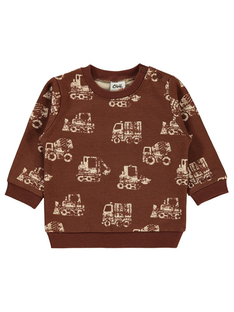 Civil Baby Taşıt Empirmeli 6-18 Ay Sweatshirt - Kahverengi
