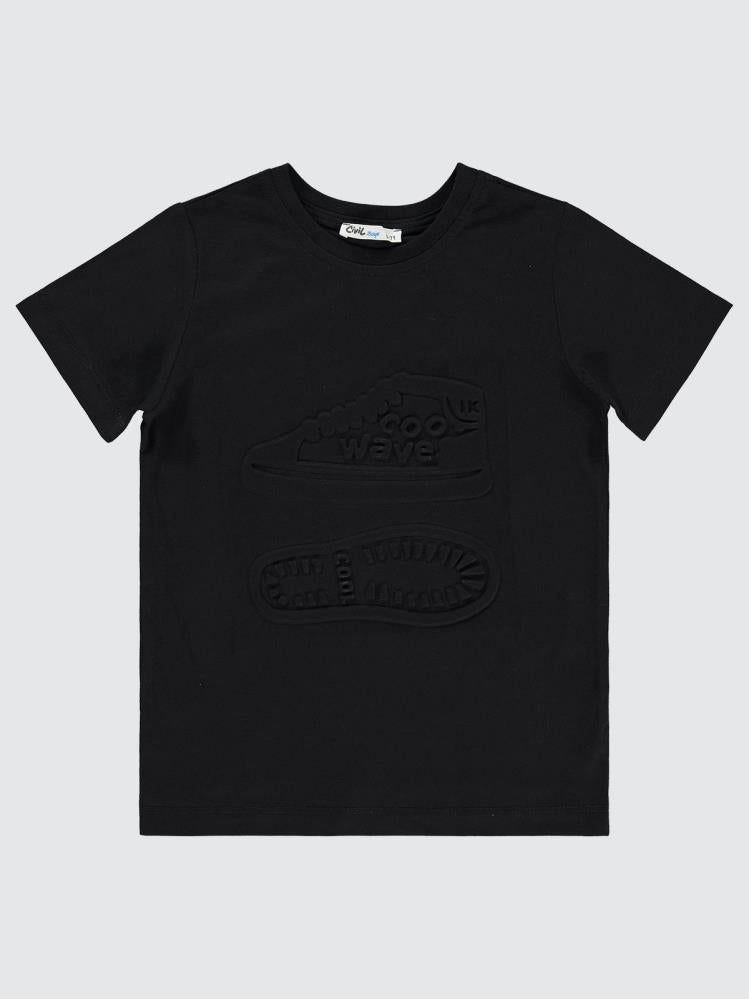Civil Boys Cool Wave Ayakkabı Baskılı 10-13 Yaş Tişört - Siyah