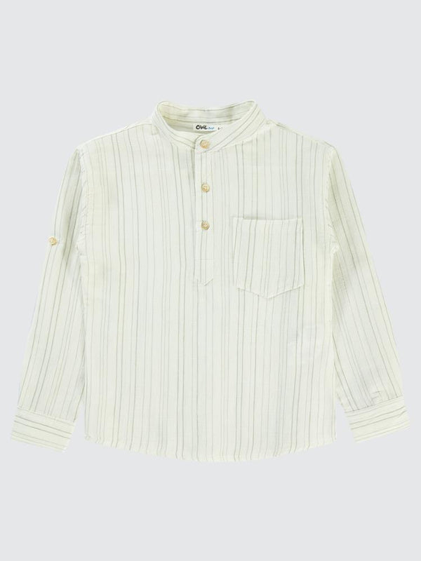 Civil Boys Çizgili Yarım Patlı 10-13 Yaş Gömlek - Haki