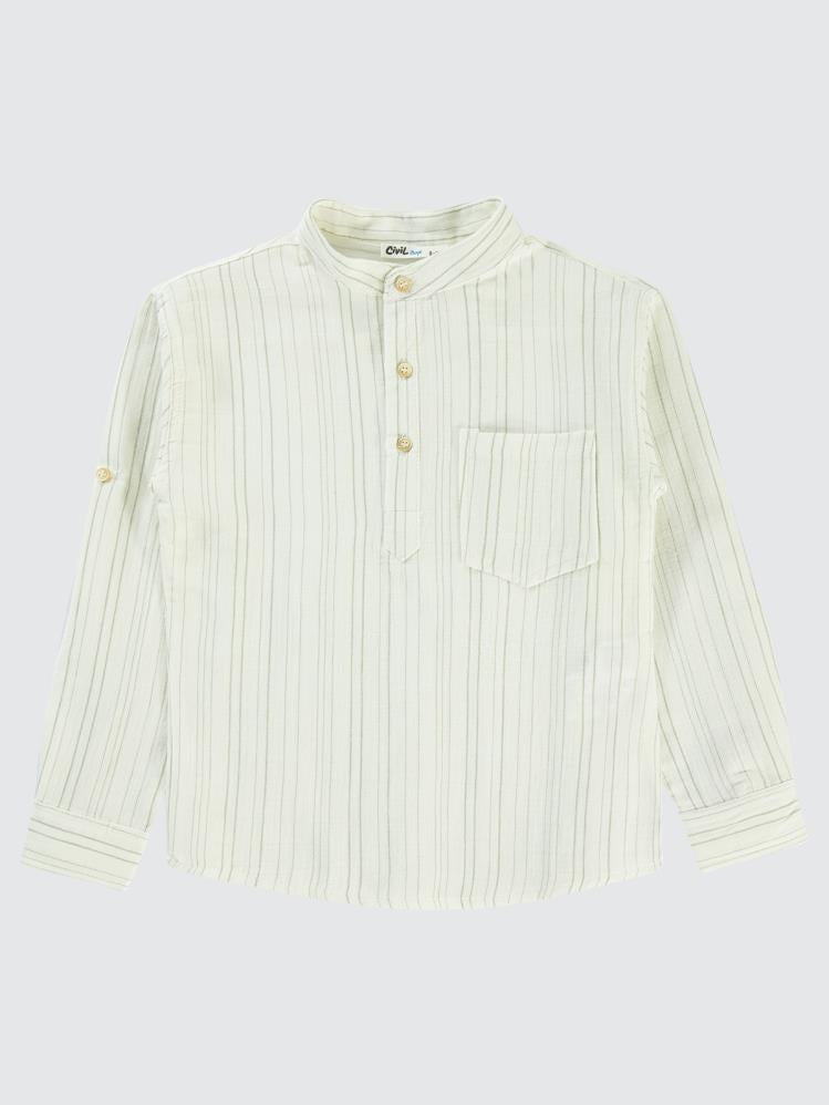 Civil Boys Çizgili Yarım Patlı 10-13 Yaş Gömlek - Haki