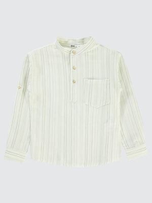 Civil Boys Çizgili Yarım Patlı 10-13 Yaş Gömlek - Haki