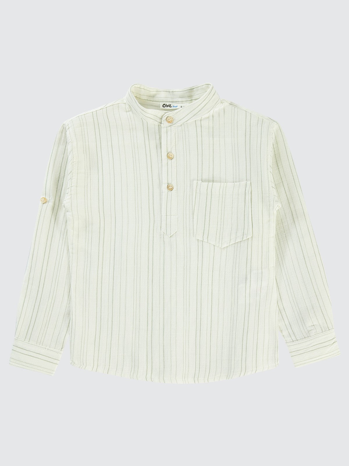 Civil Boys Çizgili Yarım Patlı 10-13 Yaş Gömlek - Haki