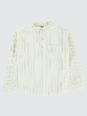 Civil Boys Çizgili Yarım Patlı 10-13 Yaş Gömlek - Haki