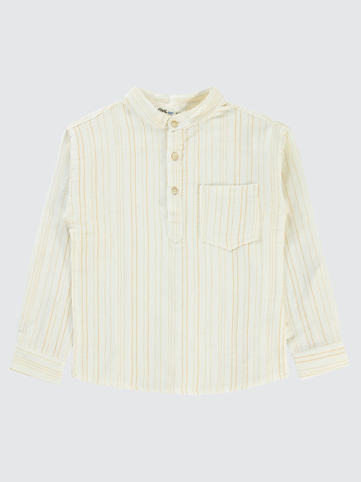 Civil Boys Çizgili Yarım Patlı 10-13 Yaş Gömlek - Hardal