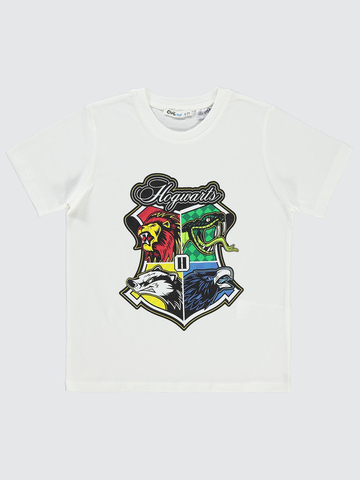 Hogwarts Logo Baskılı 10-13 Yaş Tişört - Ekru