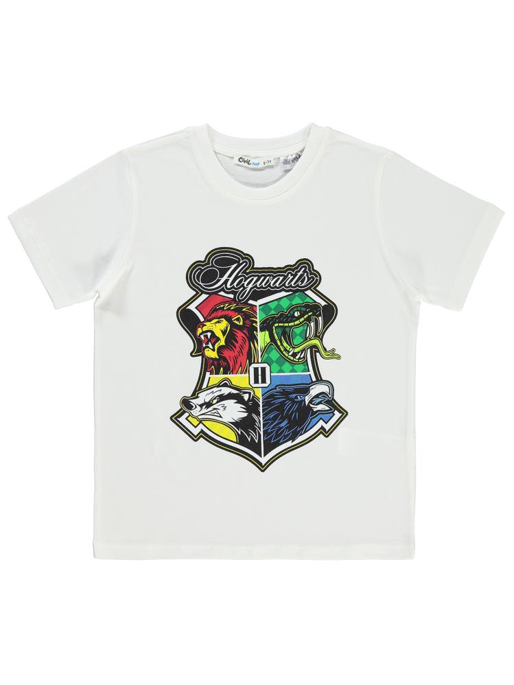 Hogwarts Logo Baskılı 6-9 Yaş Tişört - Ekru