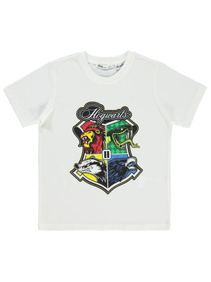 Hogwarts Logo Baskılı 6-9 Yaş Tişört - Ekru