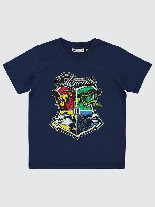 Hogwarts Logo Baskılı 10-13 Yaş Tişört - Lacivert