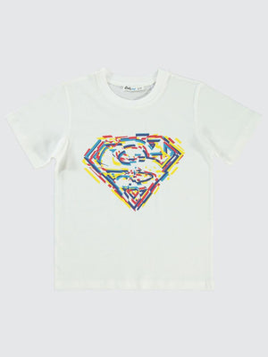 Superman Logo Baskılı 10-13 Yaş Tişört - Ekru