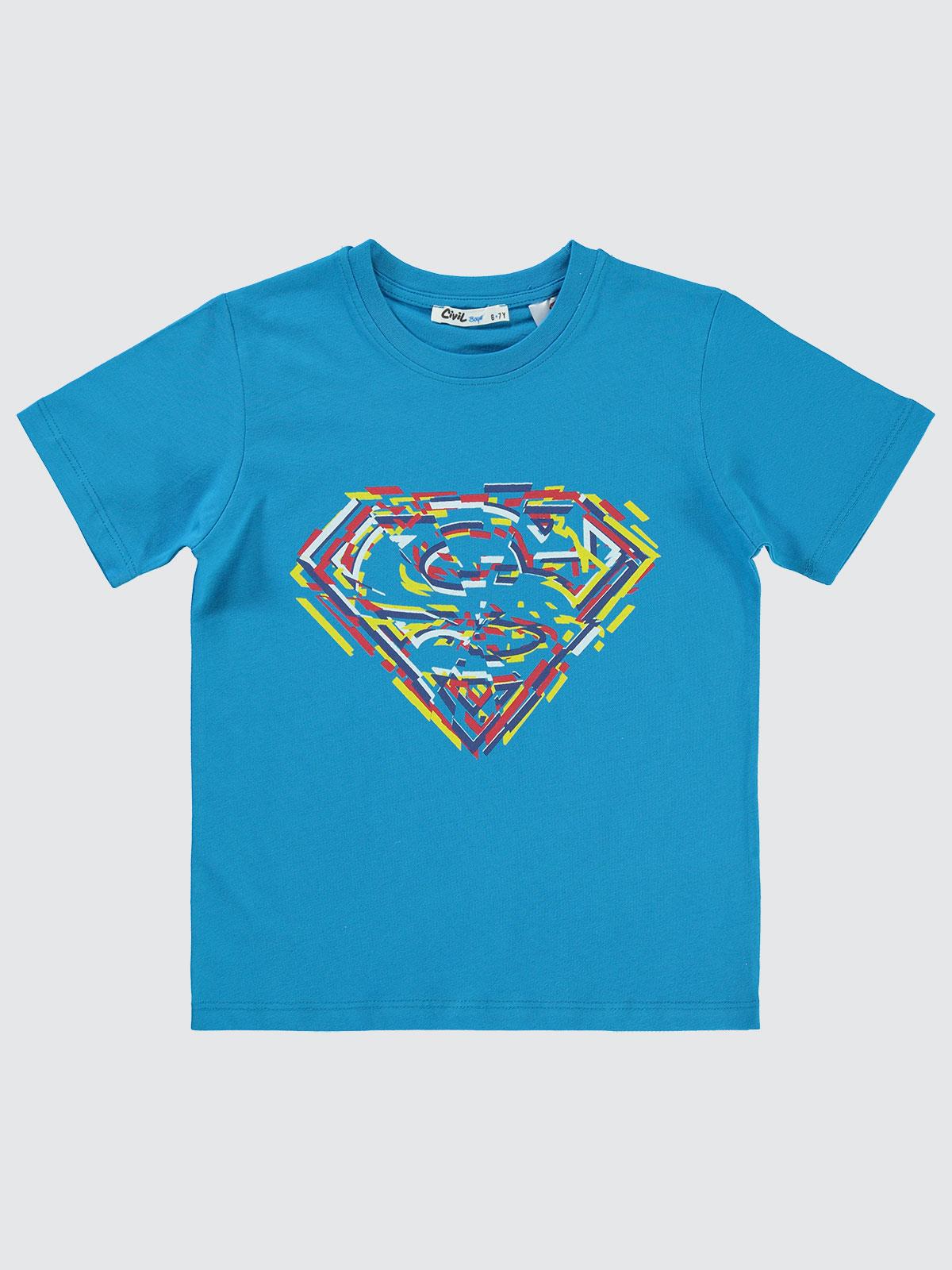 Superman Logo Baskılı 6-9 Yaş Tişört - Mavi