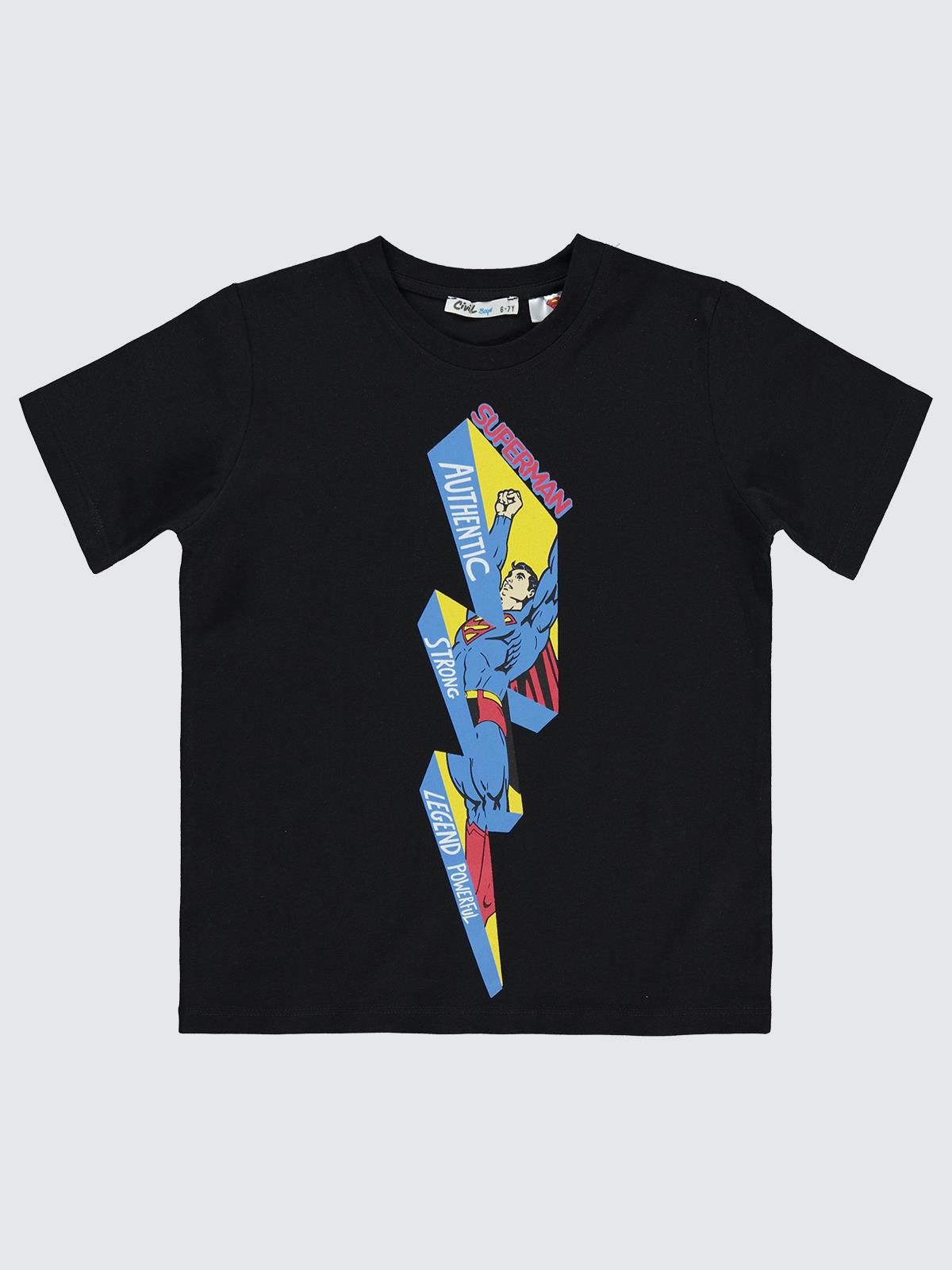 Superman Şimşek Baskılı 6-9 Yaş Tişört - Siyah