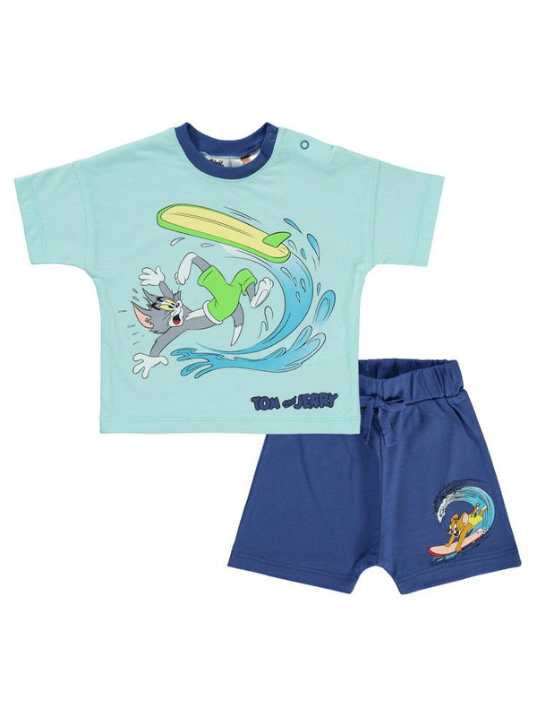 Tom and Jerry Sörf Baskılı 6-18 Ay Takım - Mavi
