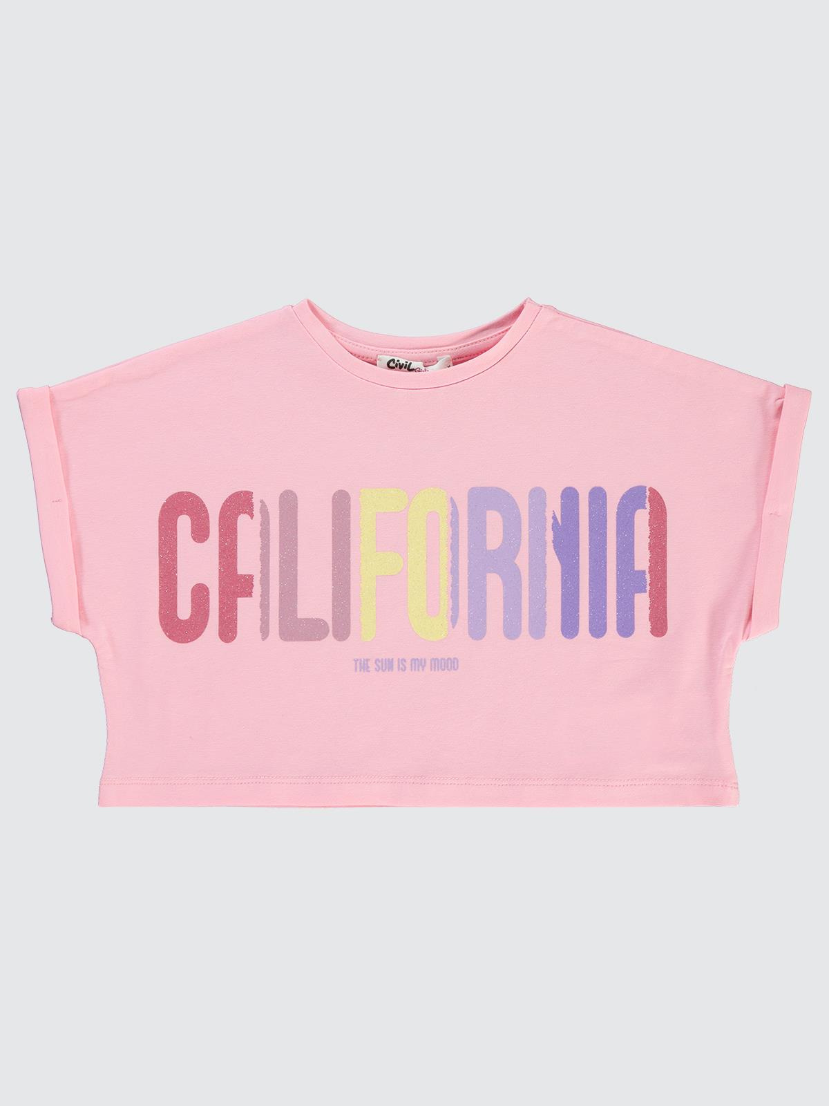 Civil Girls California Baskılı 2-5 Yaş Tişört - Pembe