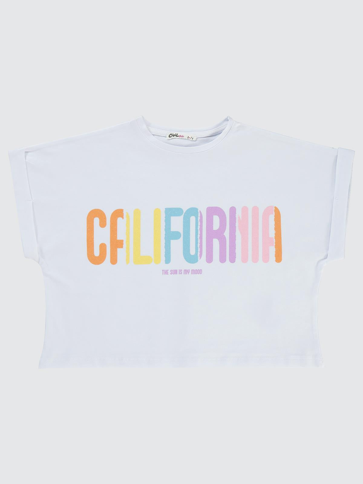 Civil Girls California Baskılı 10-13 Yaş Tişört - Beyaz