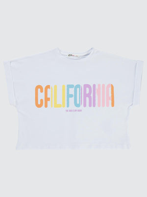 Civil Girls California Baskılı 10-13 Yaş Tişört - Beyaz