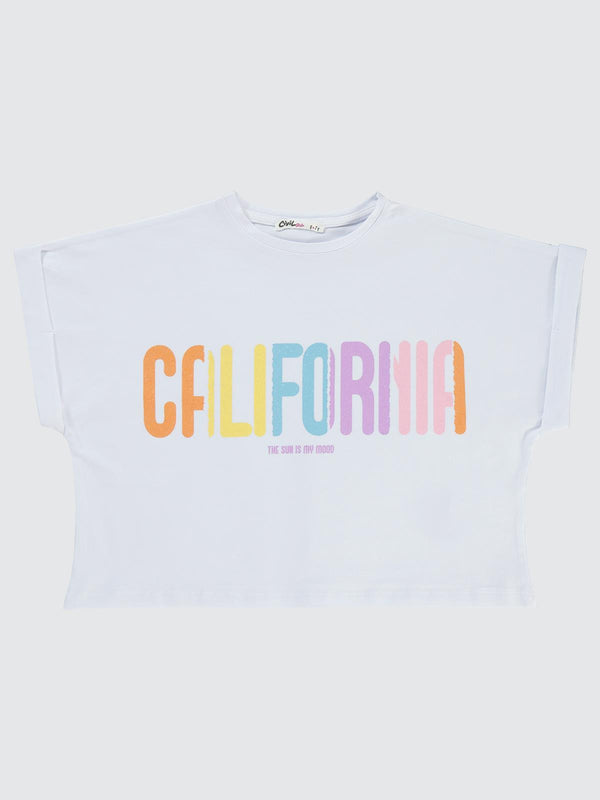 Civil Girls California Baskılı 6-9 Yaş Tişört - Beyaz