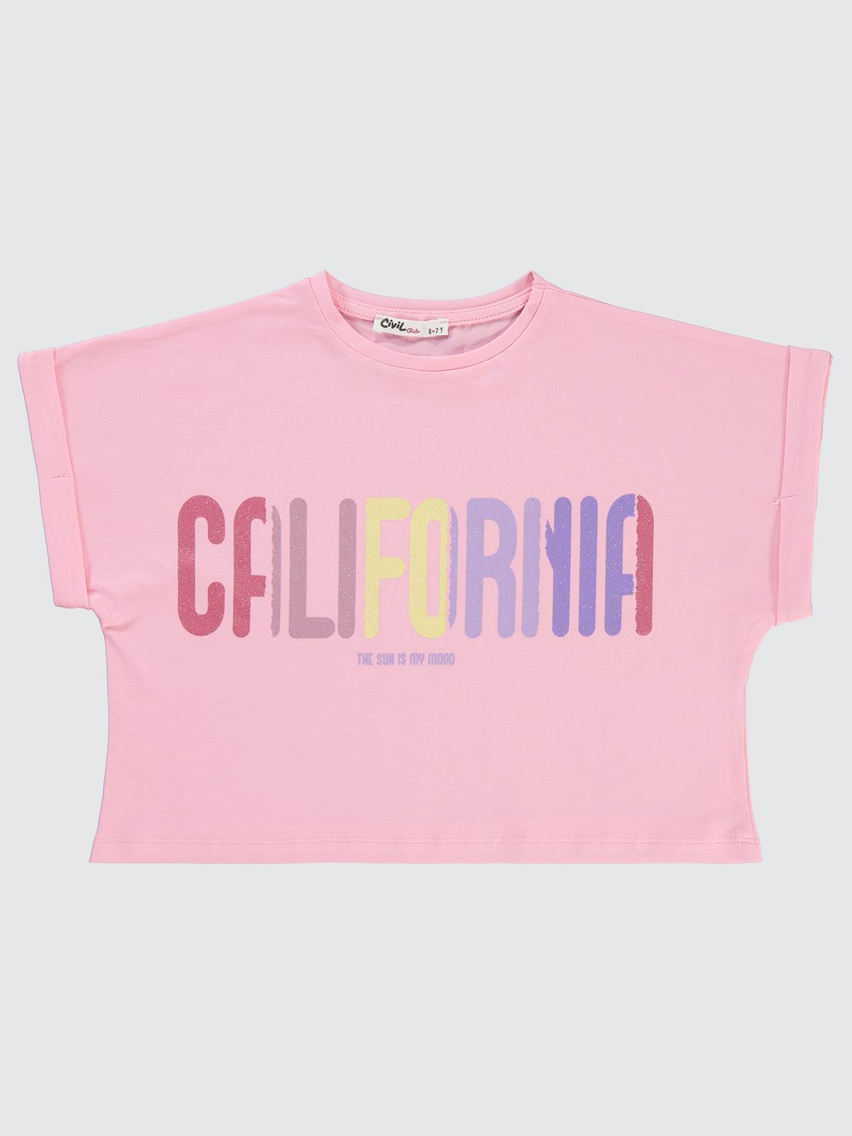 Civil Girls California Baskılı 10-13 Yaş Tişört - Pembe
