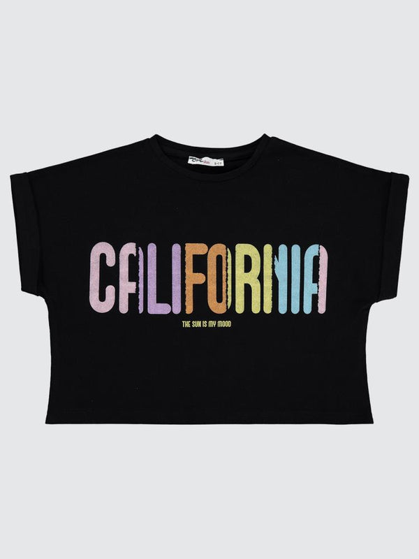 Civil Girls California Baskılı 10-13 Yaş Tişört - Siyah