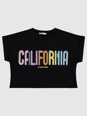 Civil Girls California Baskılı 10-13 Yaş Tişört - Siyah