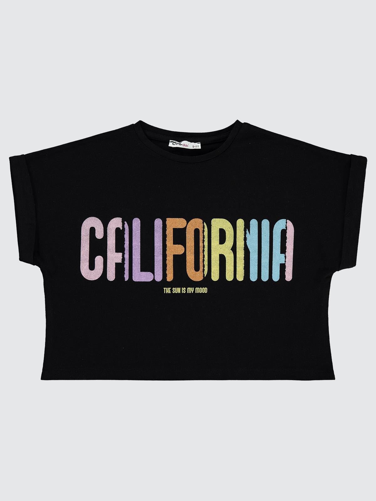 Civil Girls California Baskılı 6-9 Yaş Tişört - Siyah