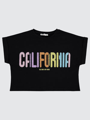 Civil Girls California Baskılı 6-9 Yaş Tişört - Siyah
