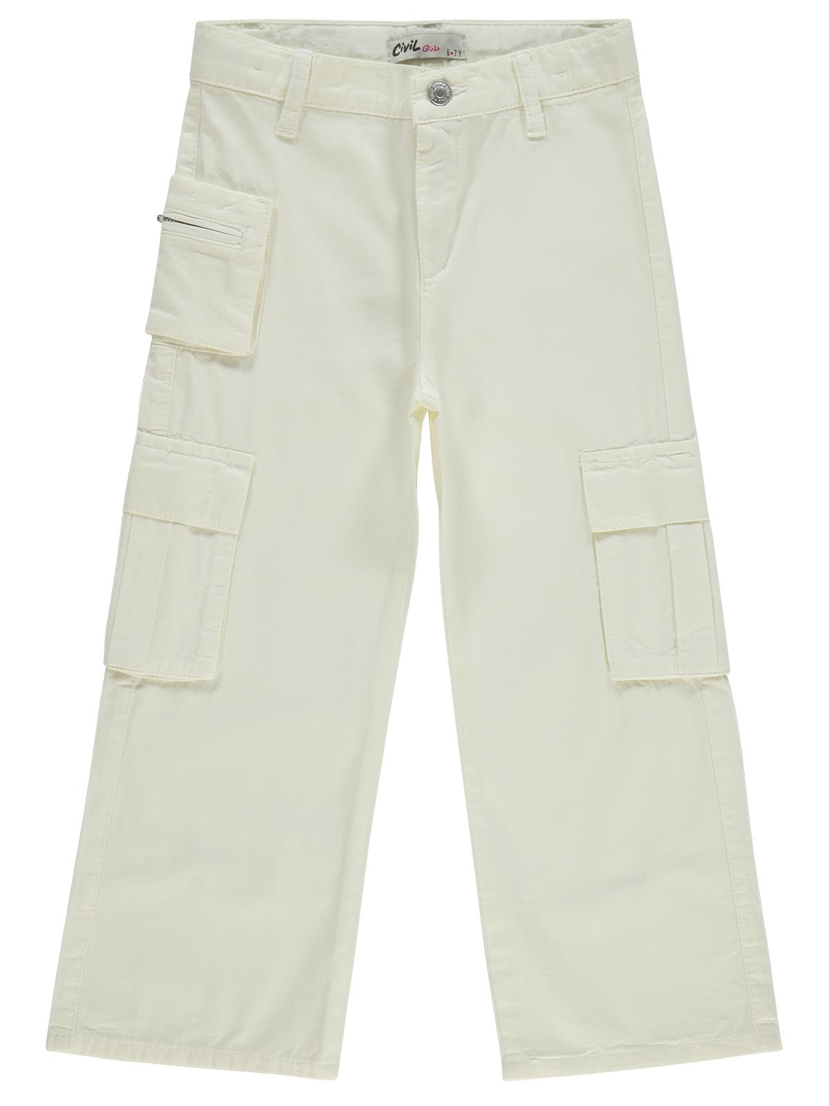 Civil Girls Üç Cepli Kargo 6-9 Yaş Pantolon - Beyaz