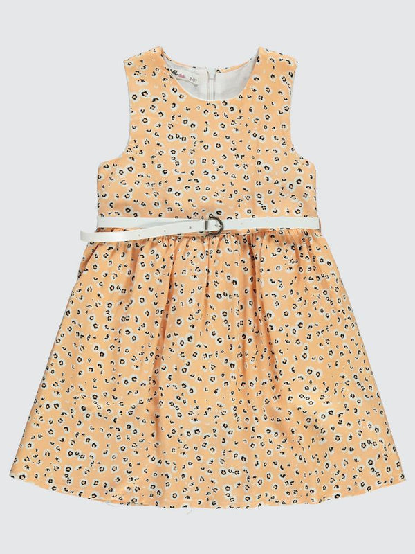 Civil Girls Leopar Desenli 2-5 Yaş Elbise - Pudra