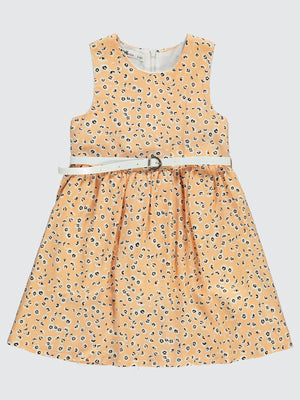 Civil Girls Leopar Desenli 2-5 Yaş Elbise - Pudra
