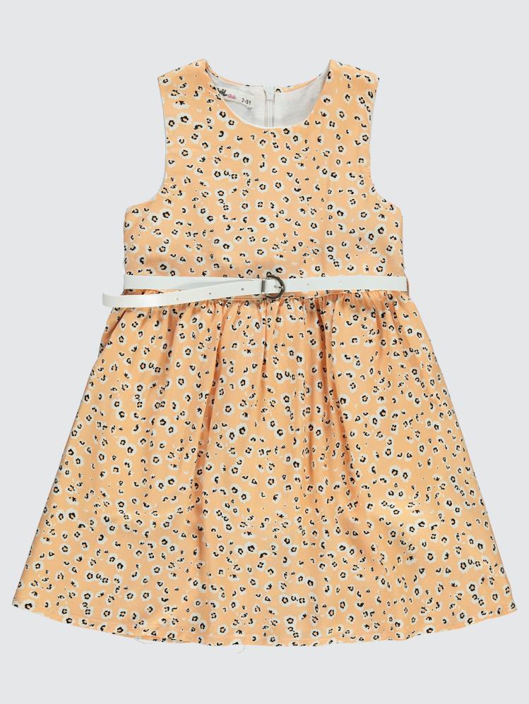 Civil Girls Leopar Desenli 2-5 Yaş Elbise - Pudra