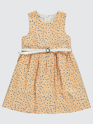 Civil Girls Leopar Desenli 2-5 Yaş Elbise - Pudra