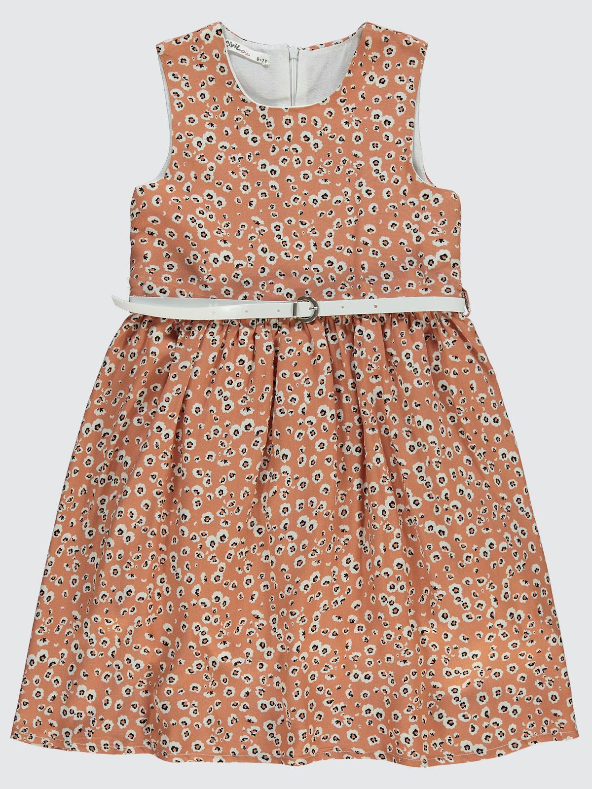 Civil Girls Leopar Desenli 6-9 Yaş Elbise - Beyaz