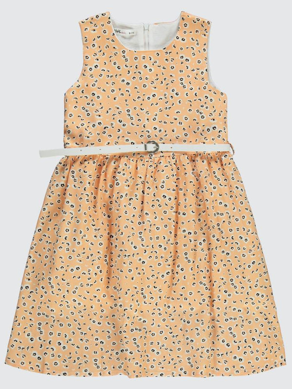 Civil Girls Leopar Desenli 6-9 Yaş Elbise - Pudra