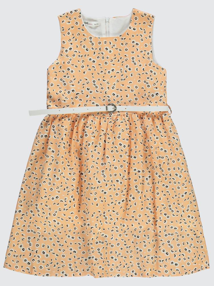 Civil Girls Leopar Desenli 6-9 Yaş Elbise - Pudra