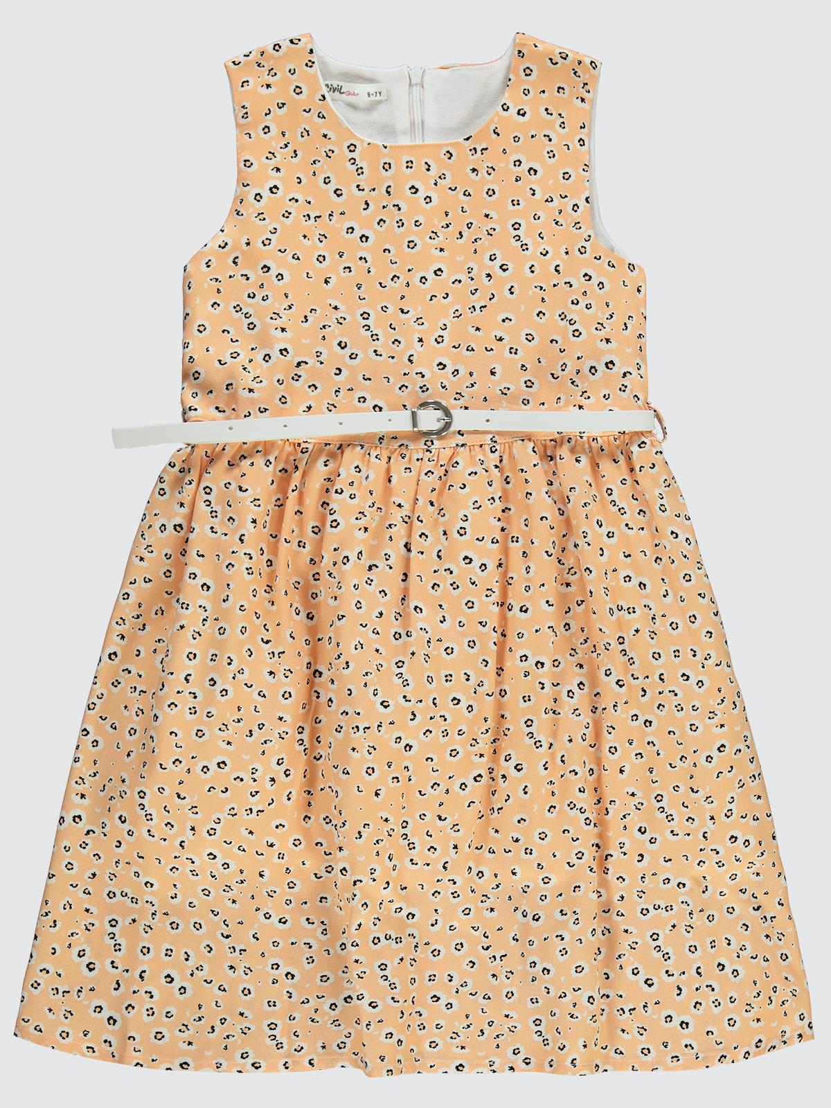 Civil Girls Leopar Desenli 6-9 Yaş Elbise - Pudra