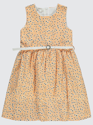 Civil Girls Leopar Desenli 6-9 Yaş Elbise - Pudra