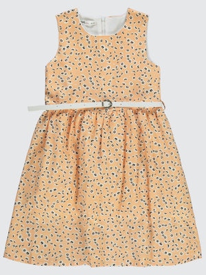 Civil Girls Leopar Desenli 6-9 Yaş Elbise - Pudra