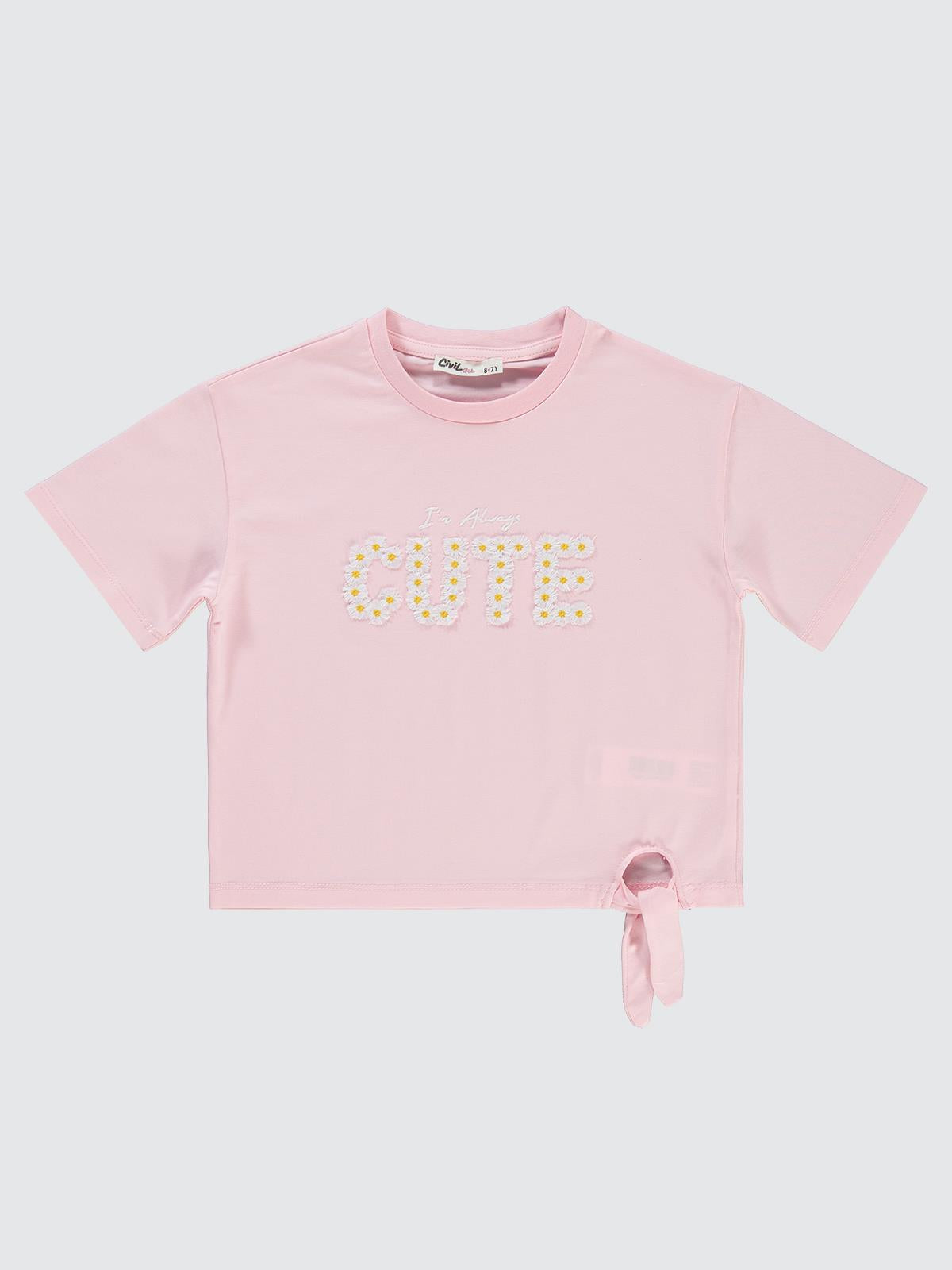 Civil Girls Cute Papatya Nakışlı 6-9 Yaş Tişört - Pembe
