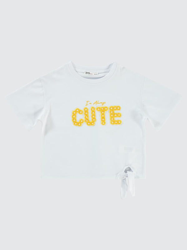 Civil Girls Cute Papatya Nakışlı 6-9 Yaş Tişört - Beyaz