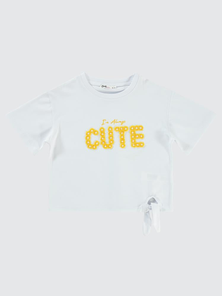 Civil Girls Cute Papatya Nakışlı 6-9 Yaş Tişört - Beyaz