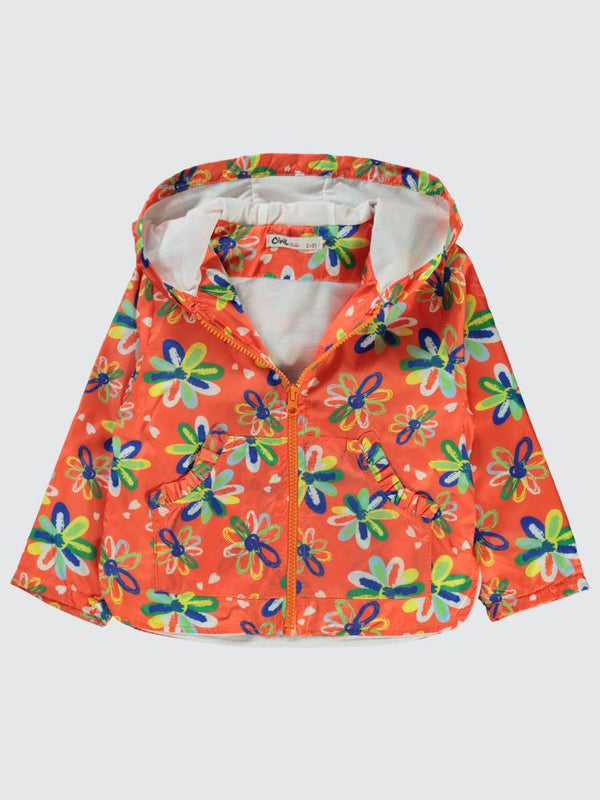 Civil Girls Çiçek Baskılı 2-5 Yaş Yağmurluk - Turuncu