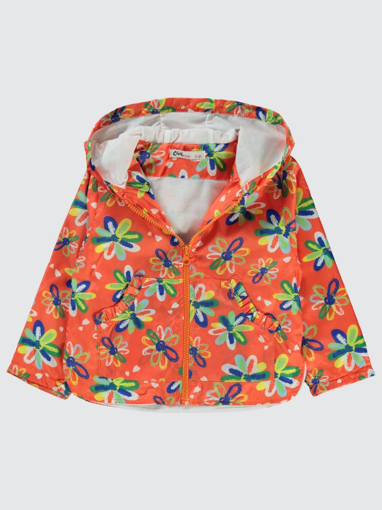 Civil Girls Çiçek Baskılı 2-5 Yaş Yağmurluk - Turuncu