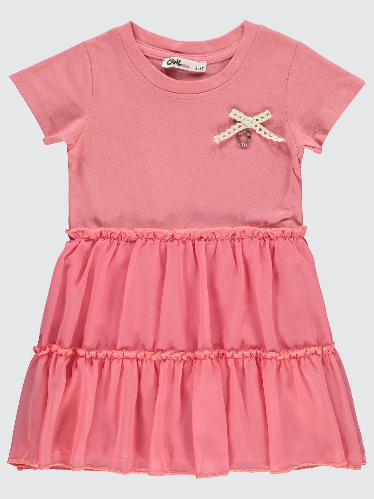 Civil Girls Fırfırlı Aksesuarlı 2-5 Yaş Elbise - Pembe