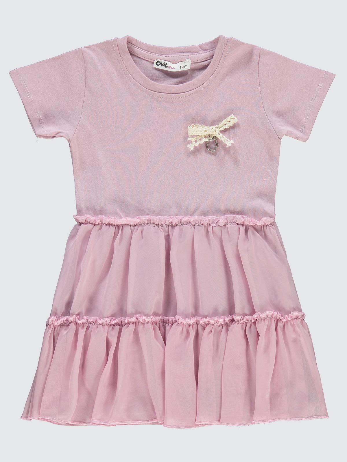 Civil Girls Fırfırlı Aksesuarlı 2-5 Yaş Elbise - Lila
