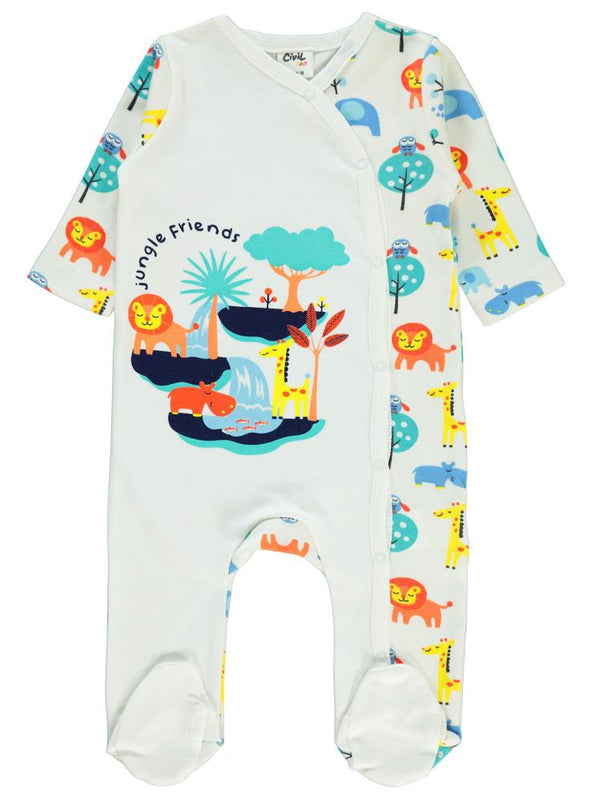 Civil Baby Renkli Hayvanlar Empirme Patikli 1-6 Ay Tulum - Ekru