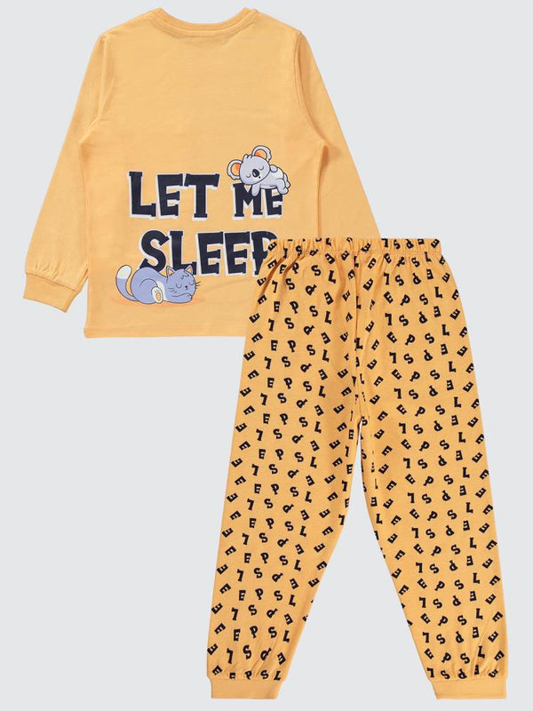 Civil Girls Harfler Baskılı Cepli 6-9 Yaş Pijama Takımı - Turuncu