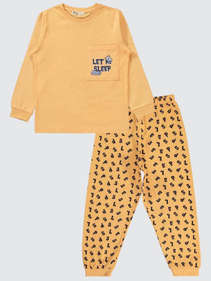 Civil Girls Harfler Baskılı Cepli 6-9 Yaş Pijama Takımı - Turuncu