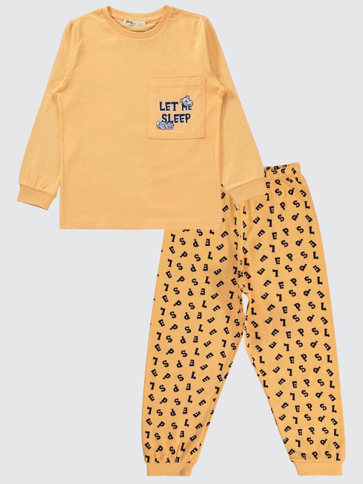 Civil Girls Harfler Baskılı Cepli 6-9 Yaş Pijama Takımı - Turuncu