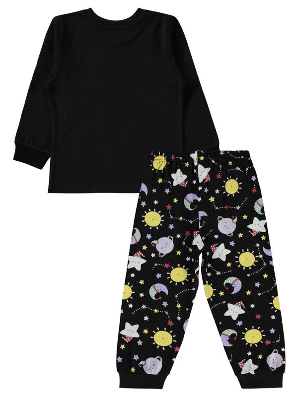 Civil Girls Gezegen Baskılı 2-5 Yaş Pijama Takımı - Siyah